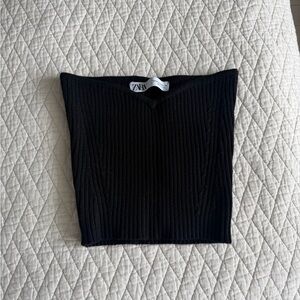 Zara Black Ribbed Stretchy Tube Top